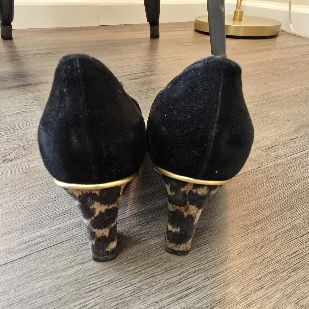 Vintage Mondi Suede Pumps Animal Print & Black Size 8 Made In Italy
